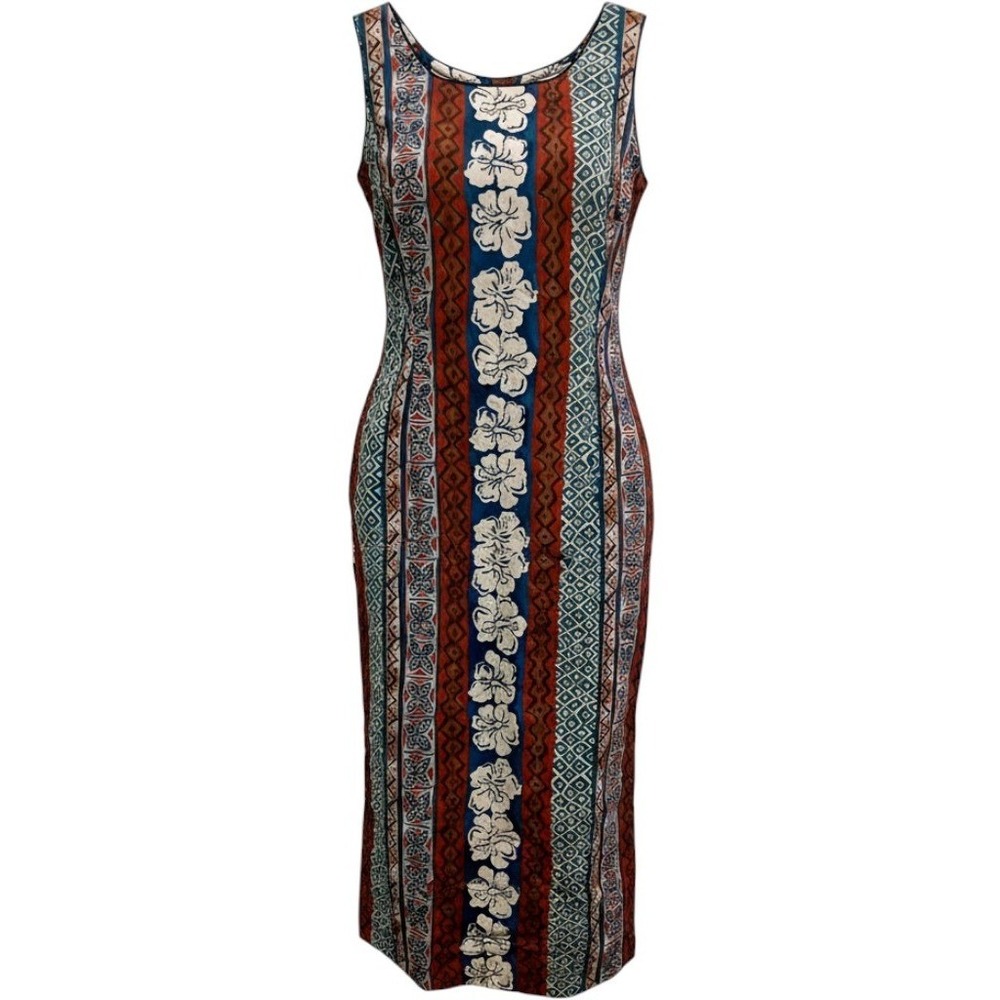 Vintage 90s Young Hawaii Maxi Dress Womens Medium Multicolor Floral Tribal Boho